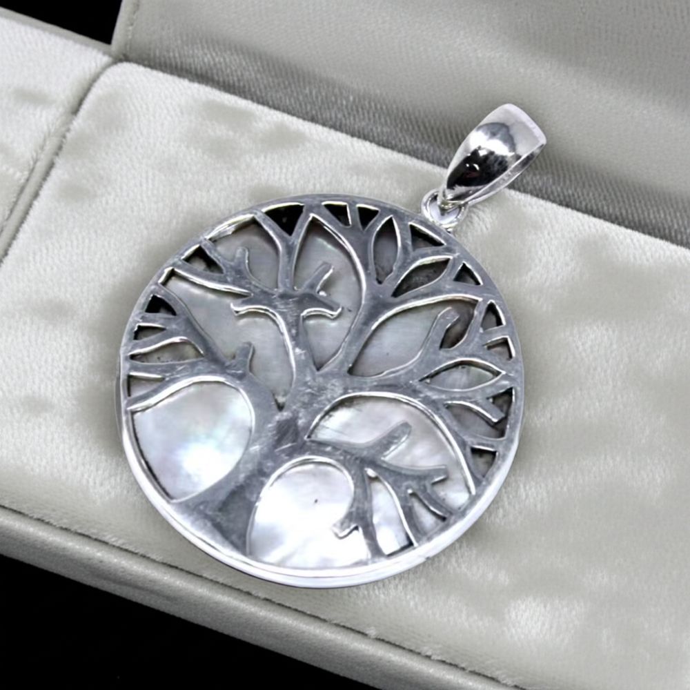 Tree of Life Silver Pendant – Mother of Pearl Inlay