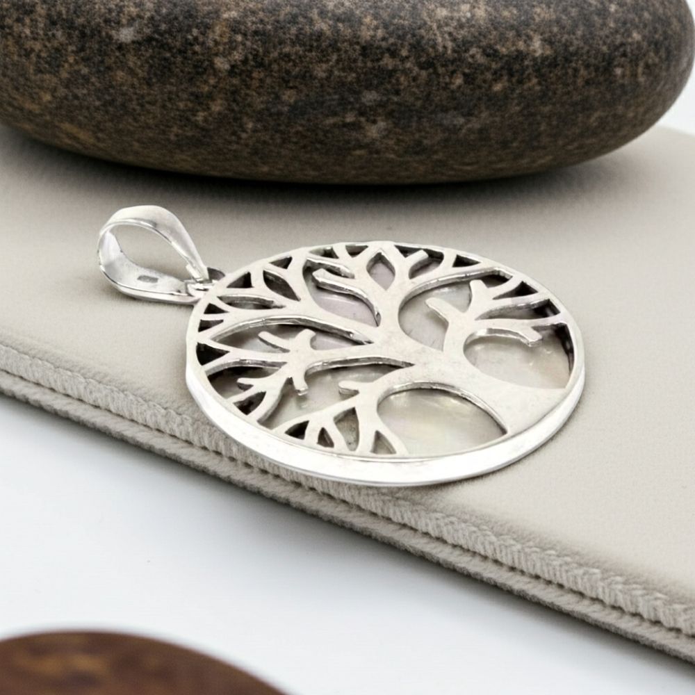Tree of Life Silver Pendant – Mother of Pearl Inlay