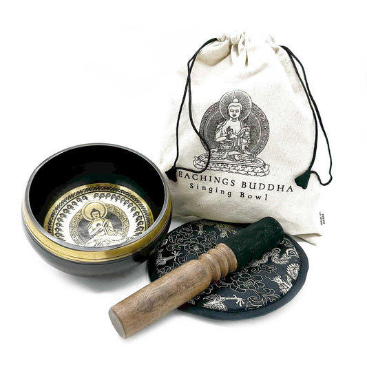 Hand Beaten & Engraved Singing Bowl Gift Set - 14cm Teachings Buddha Design