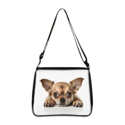 The Cute Prone Dog Shoulder Bag features a realistic brown chihuahua print on a rectangular crossbody, making it the perfect phone holder and gift for fans of dog handbags. Product: yxbProneDog14fx.