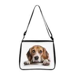 The Cute Prone Dog Shoulder Bag features a black strap and trim, with a realistic print of a bulldog, beagle, or pug lying down””perfect as a crossbody bag, portable storage bag, phone holder, or gift for dog lovers.
