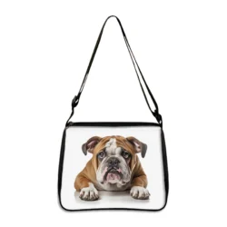 The Cute Prone Dog Shoulder Bag features a lifelike bulldog print and black trim, making it a perfect crossbody handbag and phone holder for dog lovers””ideal as a cute gift or portable storage bag.