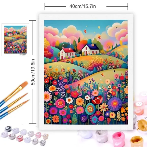 Garden House Oil Painting by Numbers | Relaxing Canvas Art Kit - Image 3