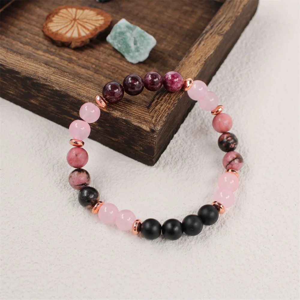 Pink Stone Beaded Bracelet | Handmade Unisex Gift - Image 3