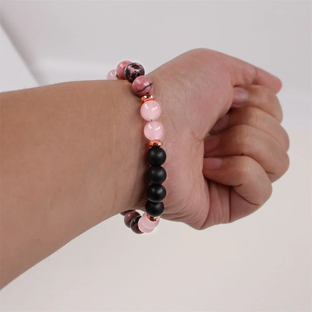 Pink Stone Beaded Bracelet | Handmade Unisex Gift - Image 4