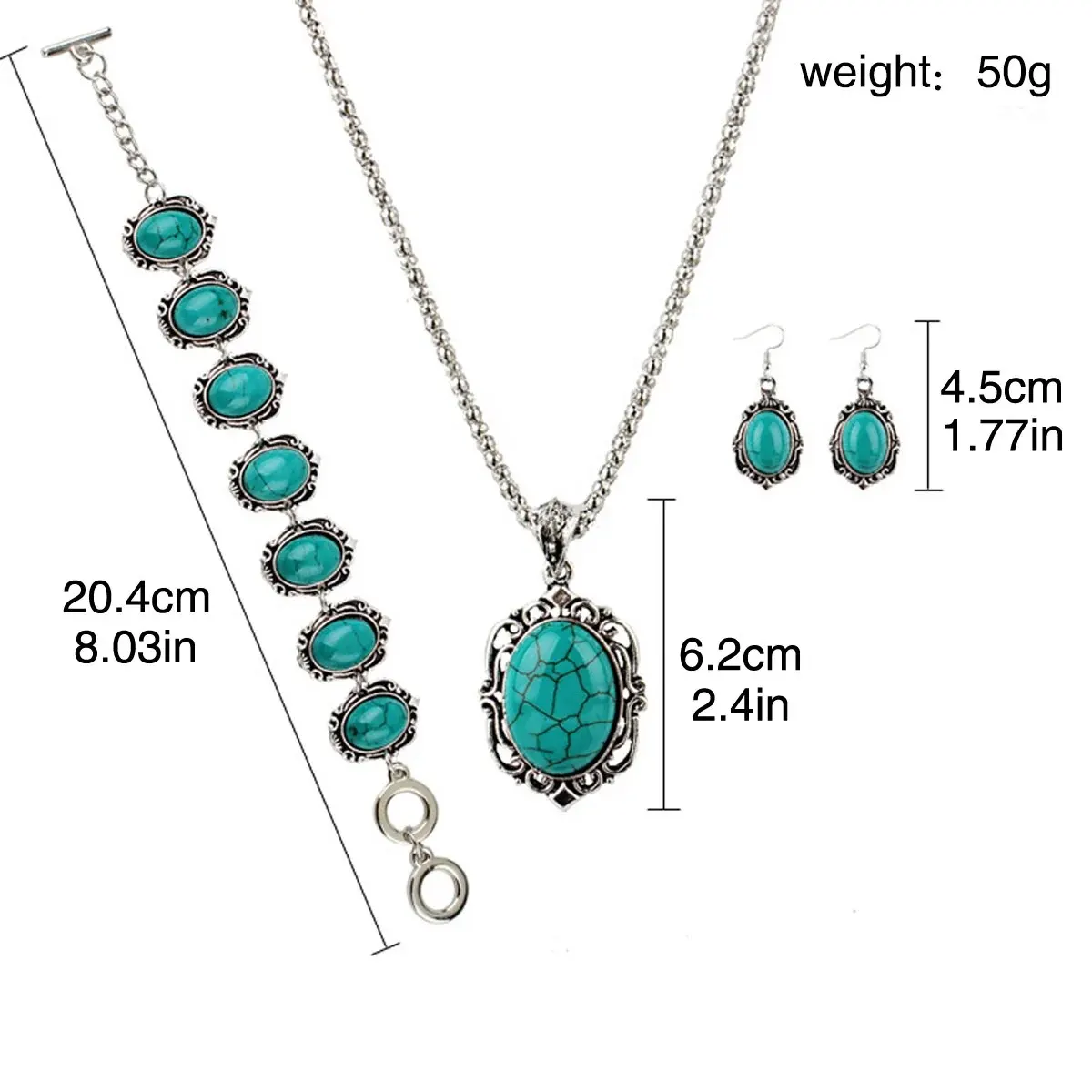 Turquoise Jewellery Set | Bracelet, Necklace & Earrings - Image 6