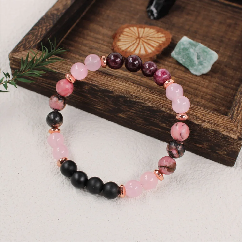 Pink Stone Beaded Bracelet | Handmade Unisex Gift - Image 2
