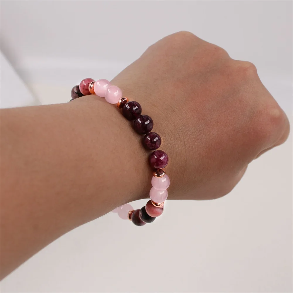Pink Stone Beaded Bracelet | Handmade Unisex Gift - Image 5