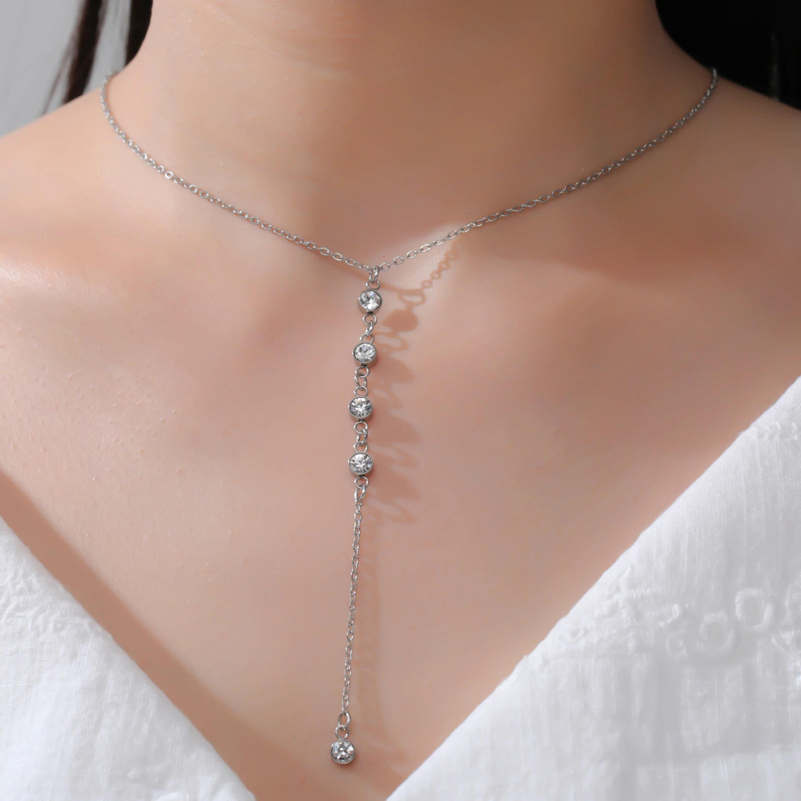 Clear Zircon Long Chain | Elegant Necklace for Women - Image 2