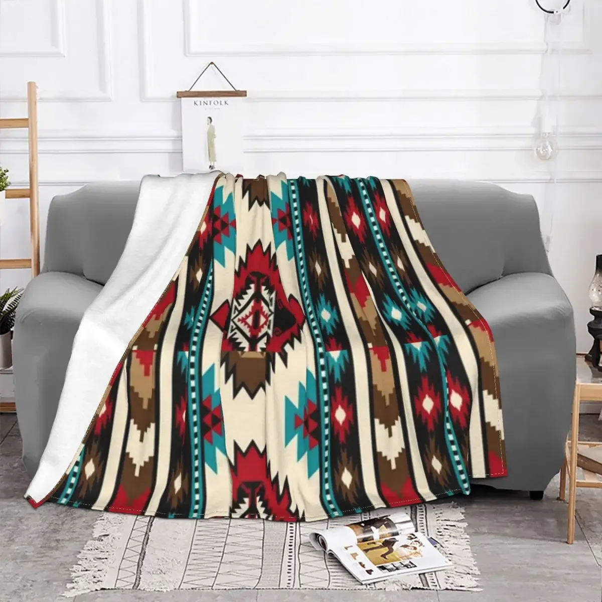 Vintage Native American Flannel Blanket | Boho Geometric Throw - Image 2