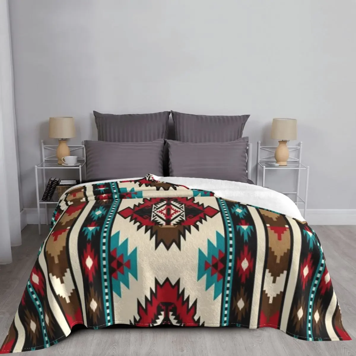 Vintage Native American Flannel Blanket | Boho Geometric Throw - Image 3