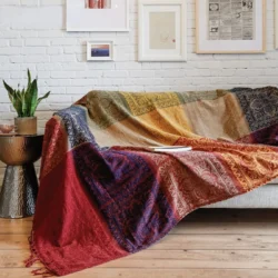 Boho Plaid Blanket | Chenille Throw with Tassels for Sofa & Bed