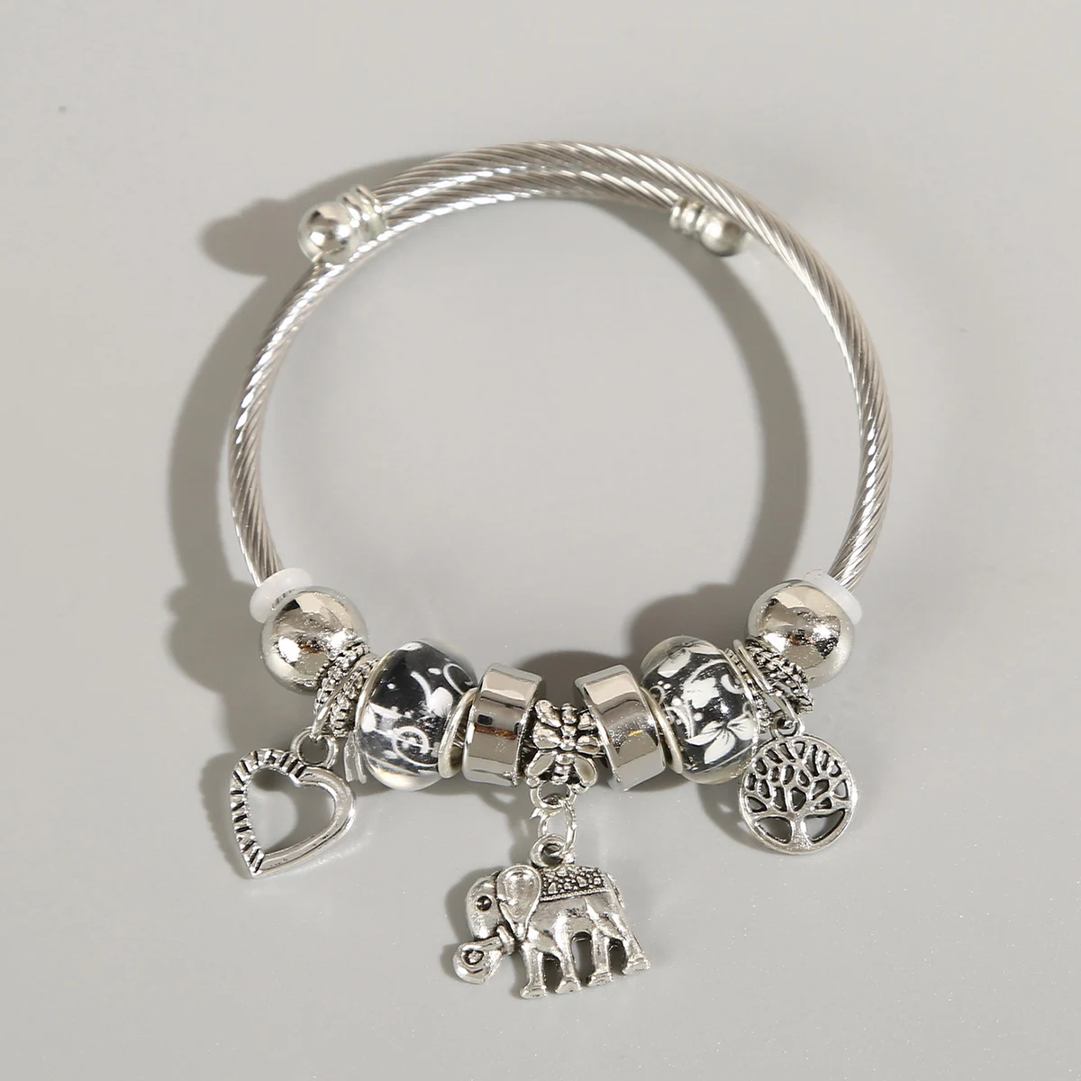 Silver Charm Bracelet | Elephant & Life Tree Design