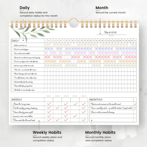 Habit Tracker Planner – 12-Month Undated Journal - Image 3