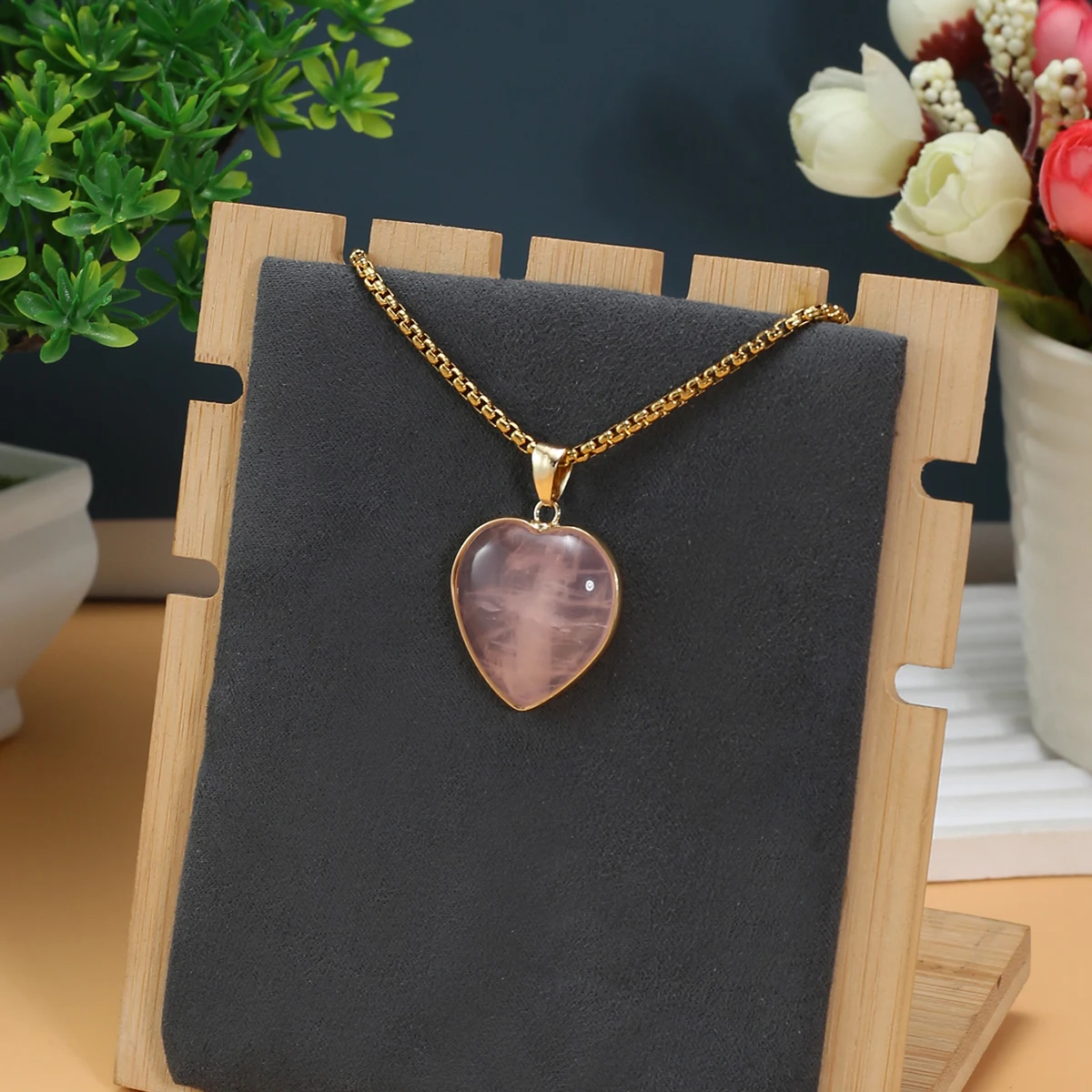 Rose Quartz Heart Necklace | Gold-Plated Pendant by Spencer Vibes