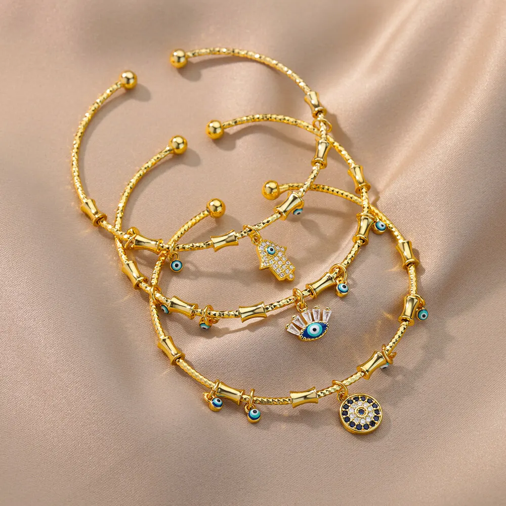 Gold Evil Eye Bracelet | Elegant Gold Bangle
