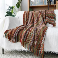 Bohemian Bed Blanket | Colourful Knit Sofa Throw & Bedspread
