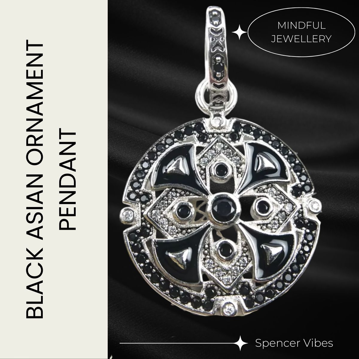 925 Silver Black Enamel Pendant