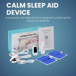 Complete Calm Sleep Aid Device set including the main unit, EMS pads, ear clips, cables and instruction booklet.