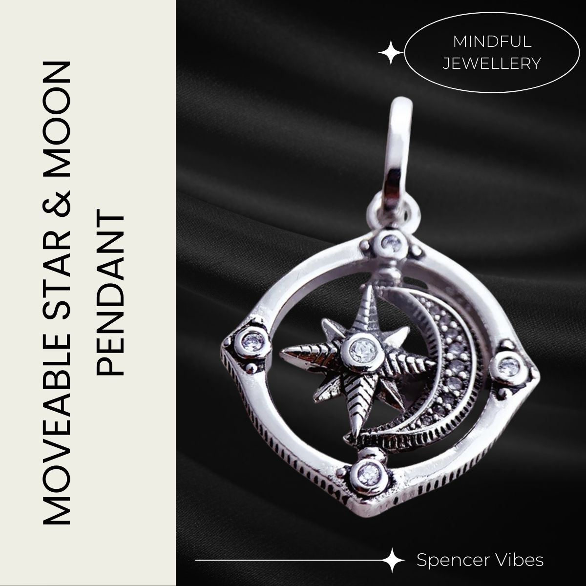 925 Silver Star and Moon Pendant for Calm Everyday Wear