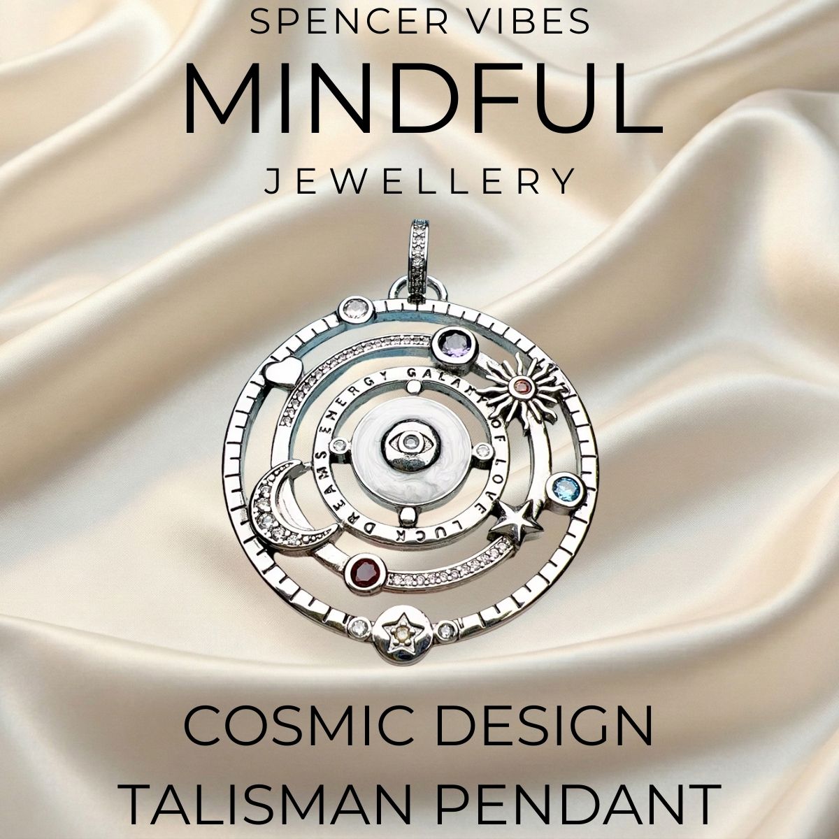 Sterling Silver Cosmic Pendant for Positivity & Luck