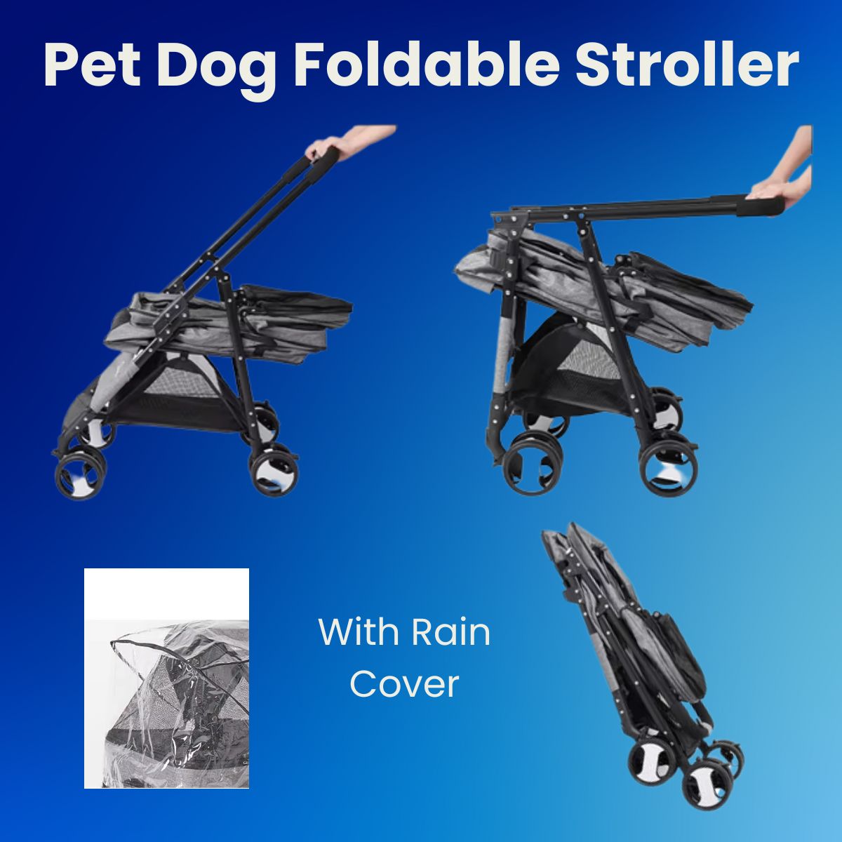 Pet Dog Foldable Stroller with 4 Wheels and Rain Cover - Image 5