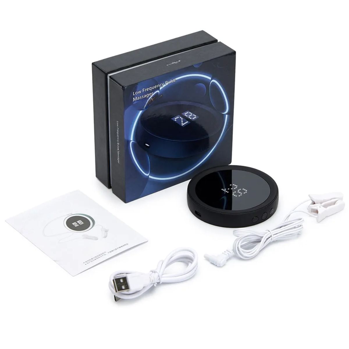 Sleep aid device set including Type-C charging cable, ear-clip cable and instruction manual.