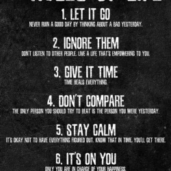 7 Rules of Life unframed motivational poster with bold white text on black background, featuring inspirational life advice.