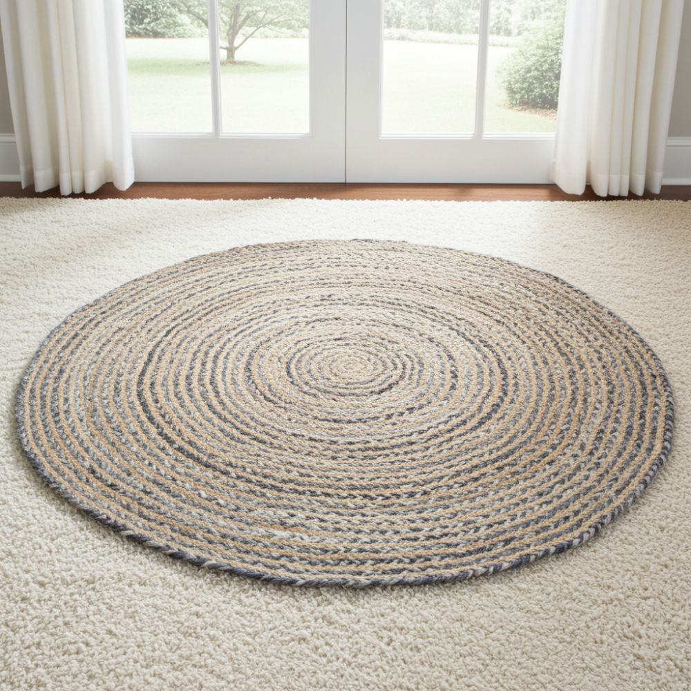 Round Jute and Recycle Denim Rug – 150 cm