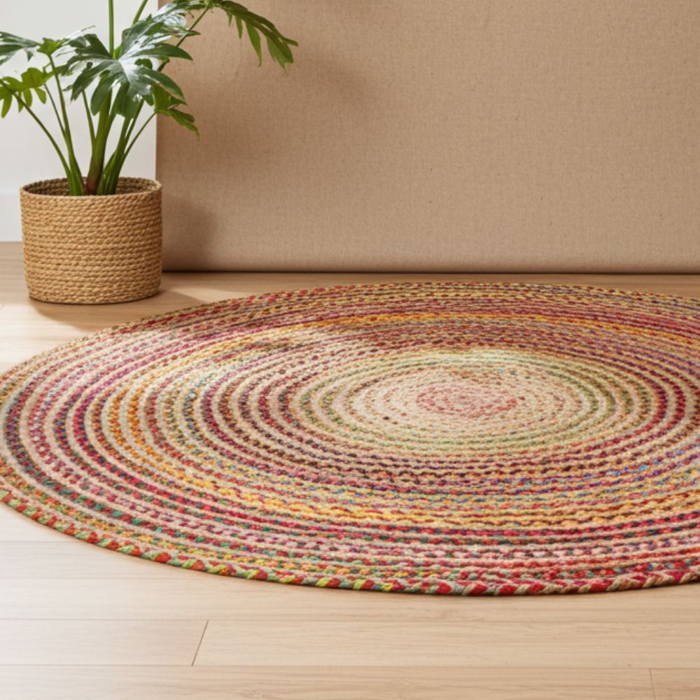 Handwoven Jute & Cotton Round Rug (120 cm)