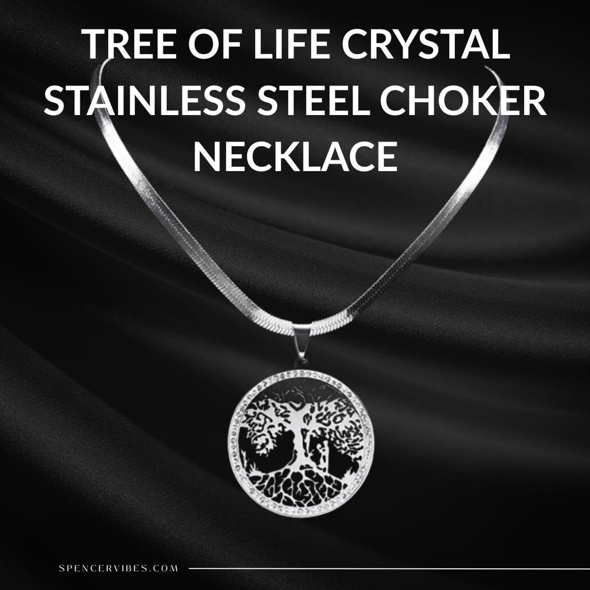 Silver Crystal Tree Pendant Choker in Stainless Steel