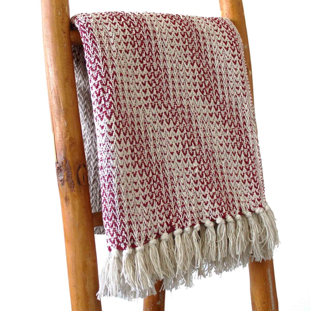 Boho Cotton Throw Blanket – Ruby Red Two-Tone Weave