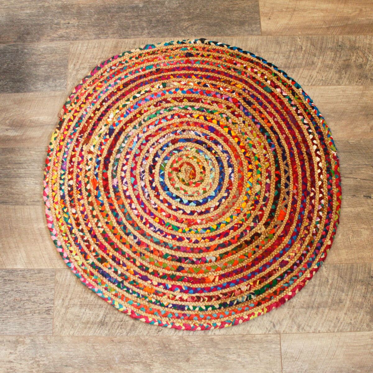 Round Jute and Recycled Cotton Rug – 90 cm