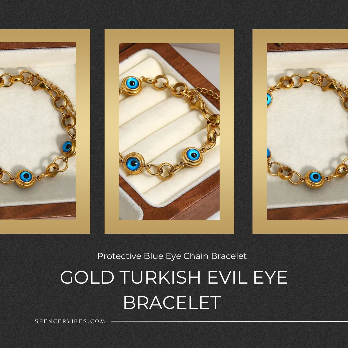 Gold Turkish Evil Eye Bracelet | Adjustable Chain Design