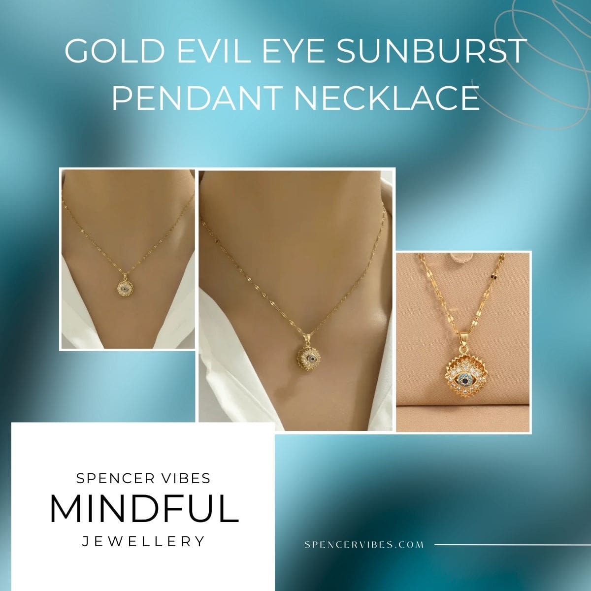 Gold Evil Eye Sunburst Pendant Necklace