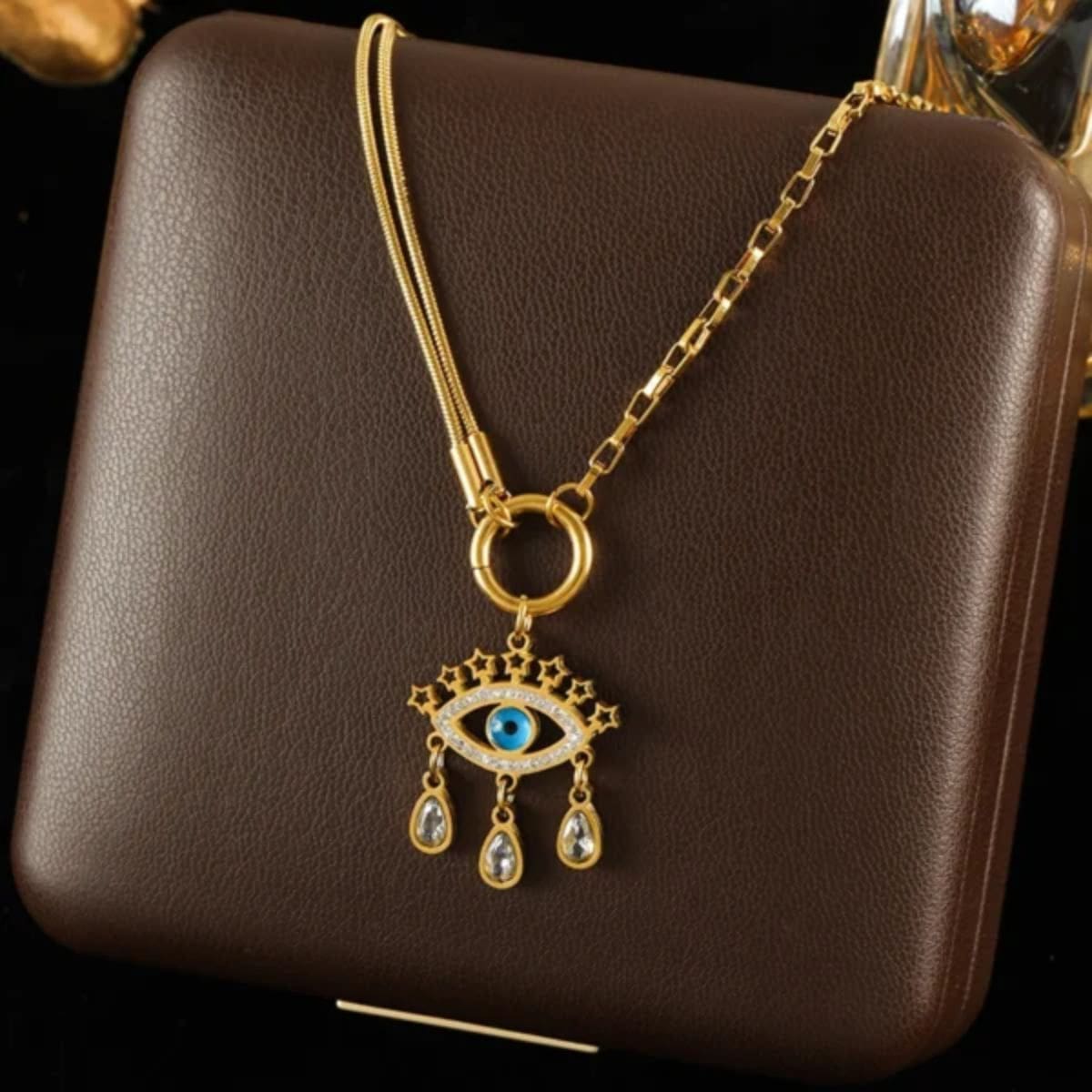 Gold Layered Turkish Evil Eye Necklace | Elegant Charm Jewellery