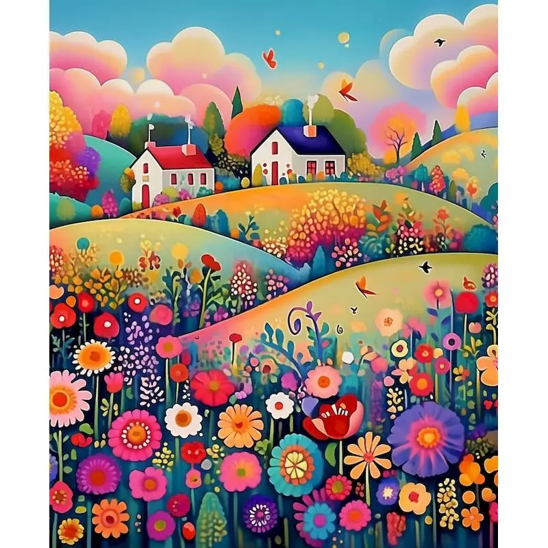 Garden House Oil Painting by Numbers | Relaxing Canvas Art Kit
