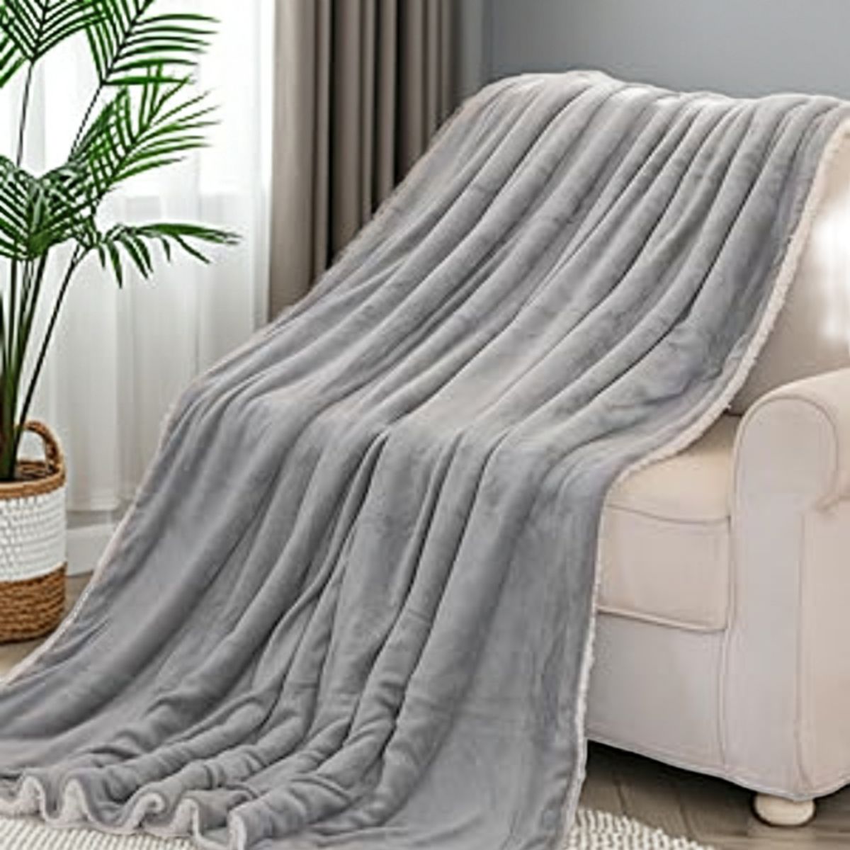 Ultra-Soft Sherpa Fleece Blanket – Calm Grey