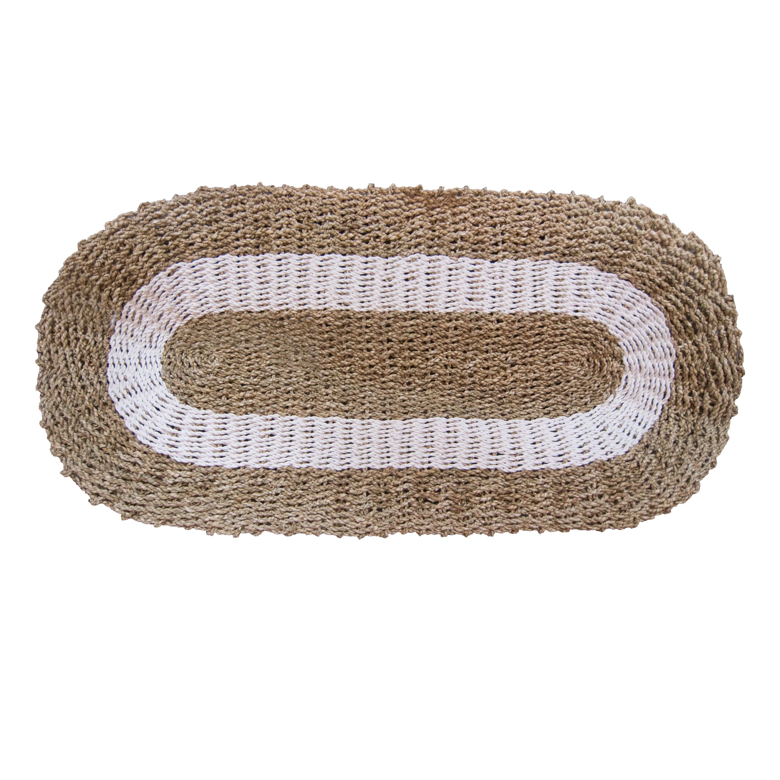 Oval Seagrass Rug White & Tan Classic – 60 × 120cm