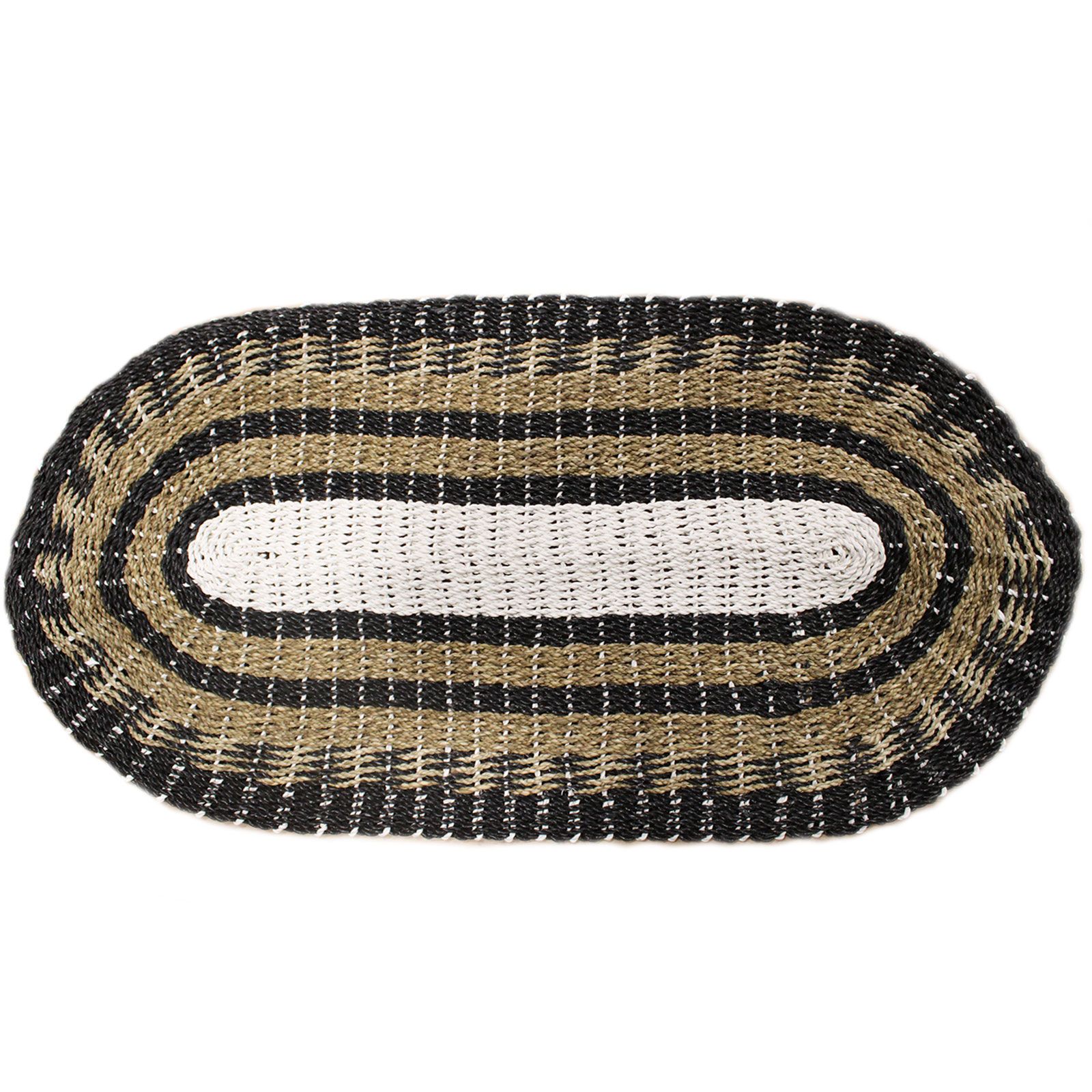 Oval Seagrass Rug Black, White & Tan Classic – 60 × 120cm