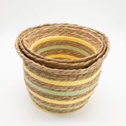 Seagrass & Straw Vase-Shaped Baskets – Yellow & Green (Set of 3)