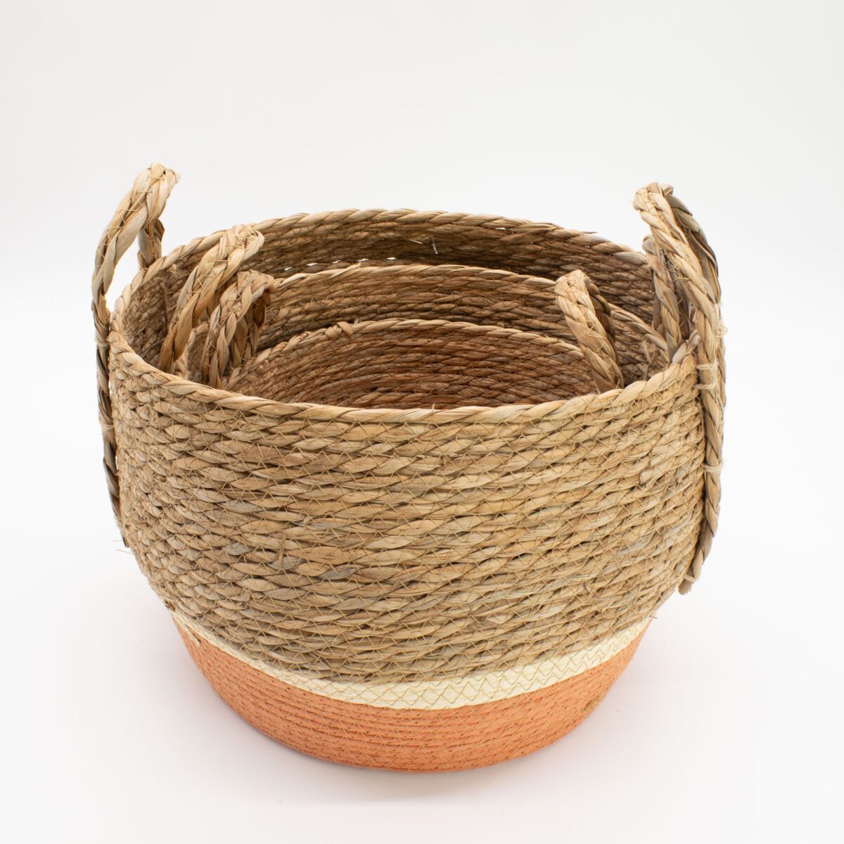 Gemini said Straw & Seagrass Storage Baskets – Natural & Orange (Set of 3)