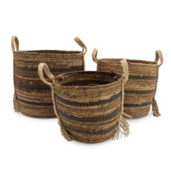 Banana Leaf & Seagrass Storage Baskets – Natural Browns (Set of 3)