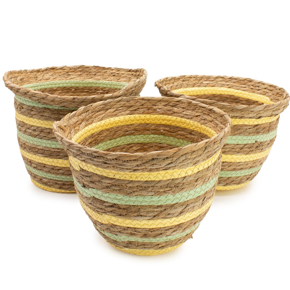 Seagrass & Straw Vase-Shaped Baskets – Yellow & Green (Set of 3)